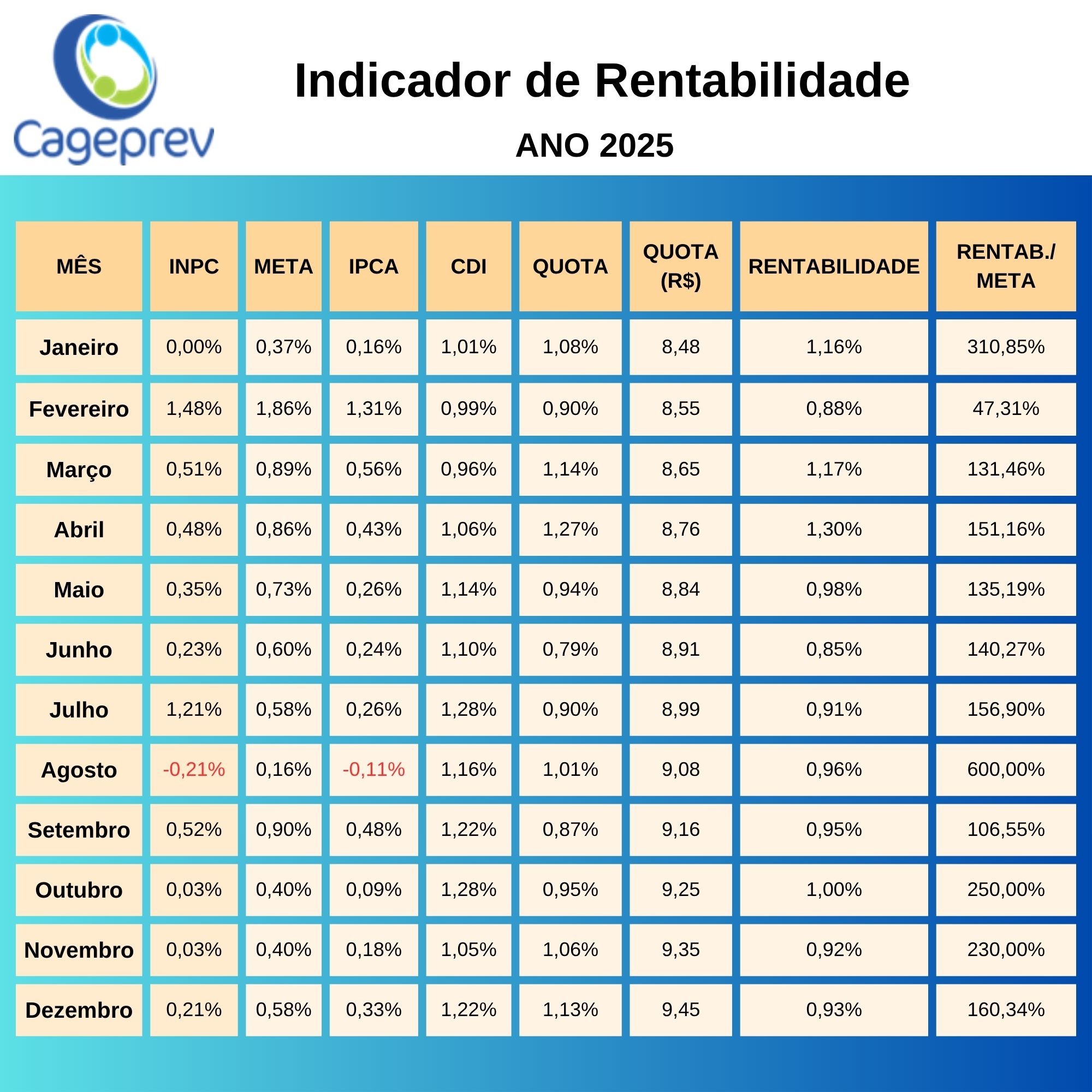 Planilha Rentabilidade (30 x 30 cm) 2025